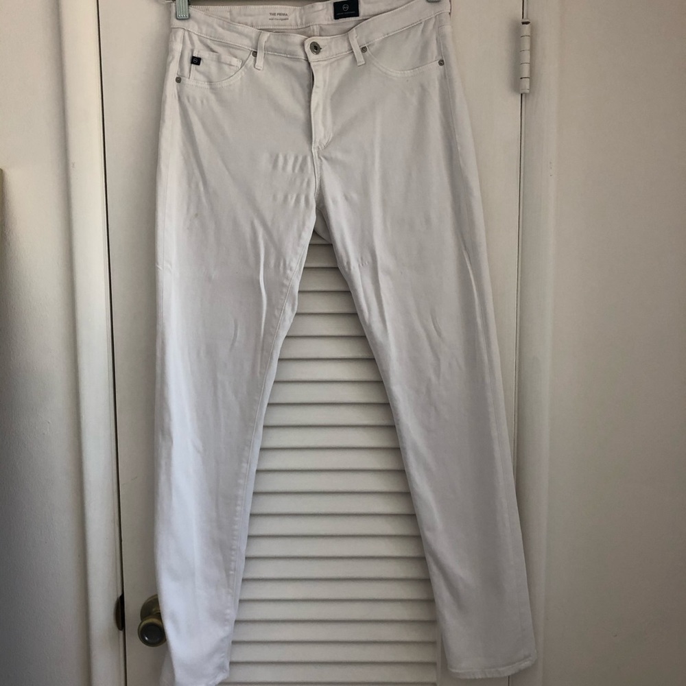 AG white prima mid rise cigarette jeans